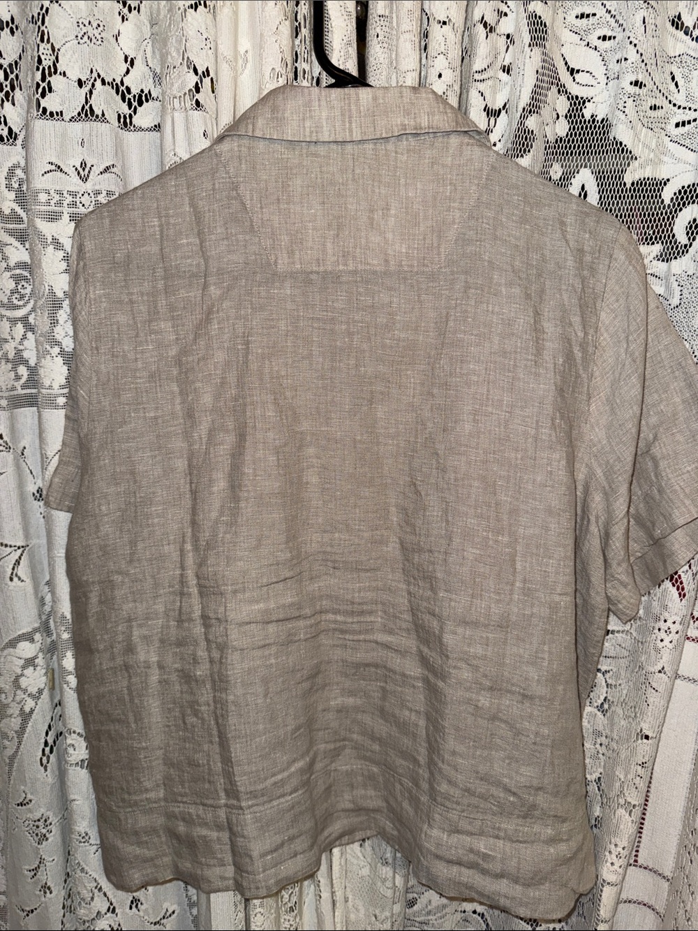 Quince Relaxed Linen Short-Sleeve Button-Down Top - Taupe - Picture 4 of 7